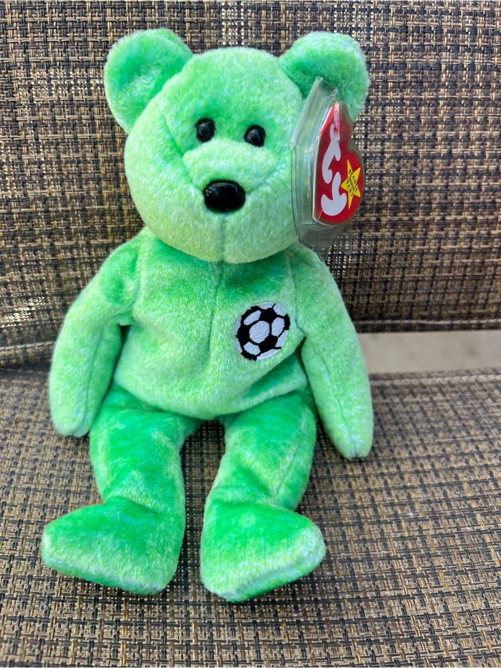 Ty Green Soccer Bear Plush with Embroidered Ball Patch.